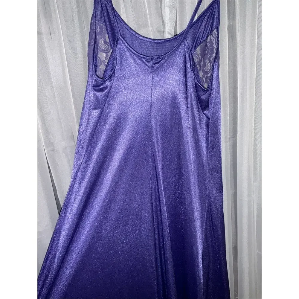 Vintage Lavender Lace Full Slip Silky Maxi Nightgown Storybook Romance Size M